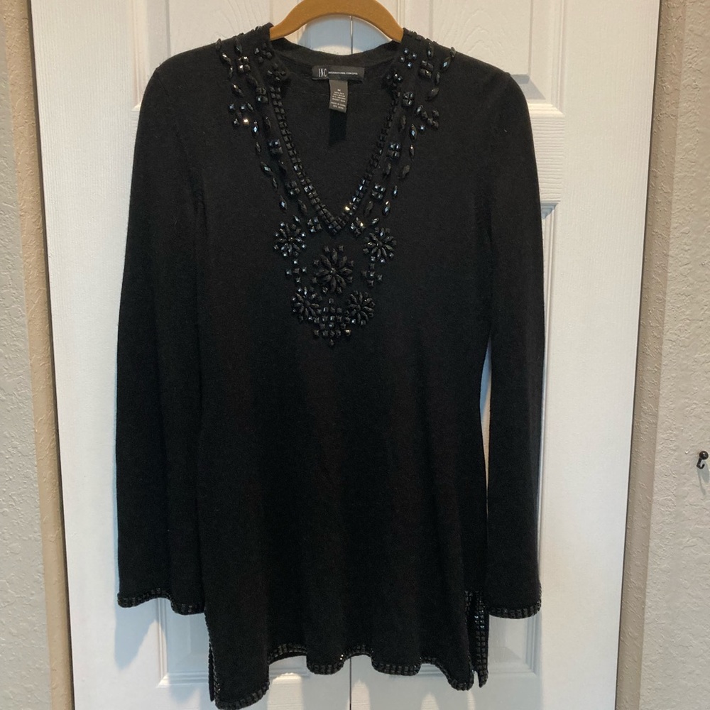 Inc black sweater sewn on sparkle beads size medium